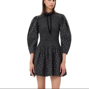 Ganni Printed Cotton Mini Smock Dress in Phantom